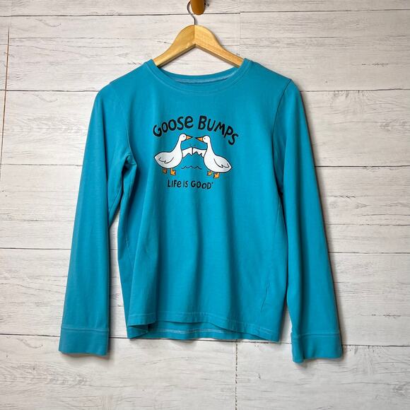 Life is Good T-Shirt Kids Size XXL Aqua "Goose Bumps" Long Sleeve 100% Cotton - Picture 1 of 16